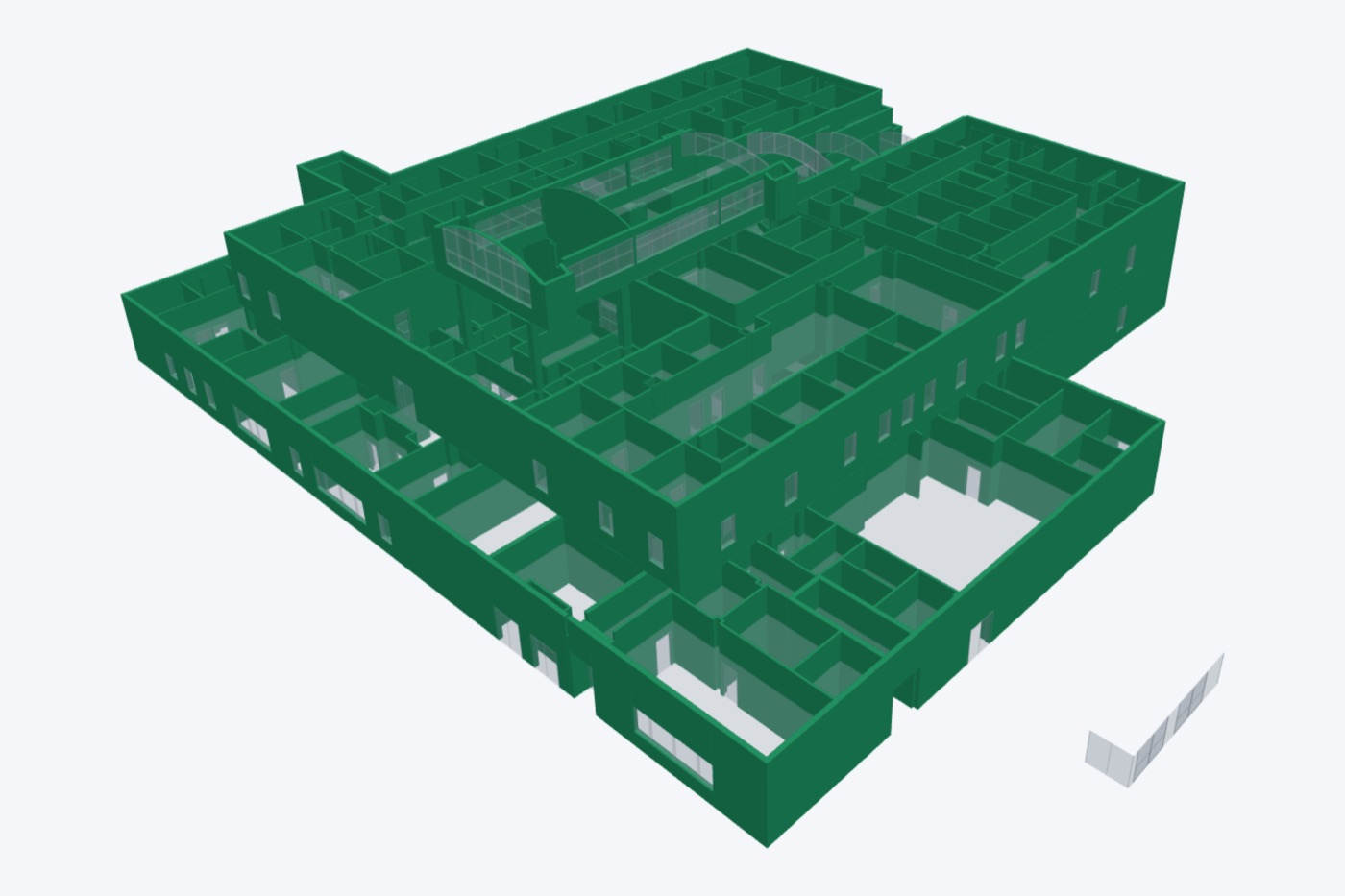 Visualizador BIM com os elementos de alvenaria destacados para a medição